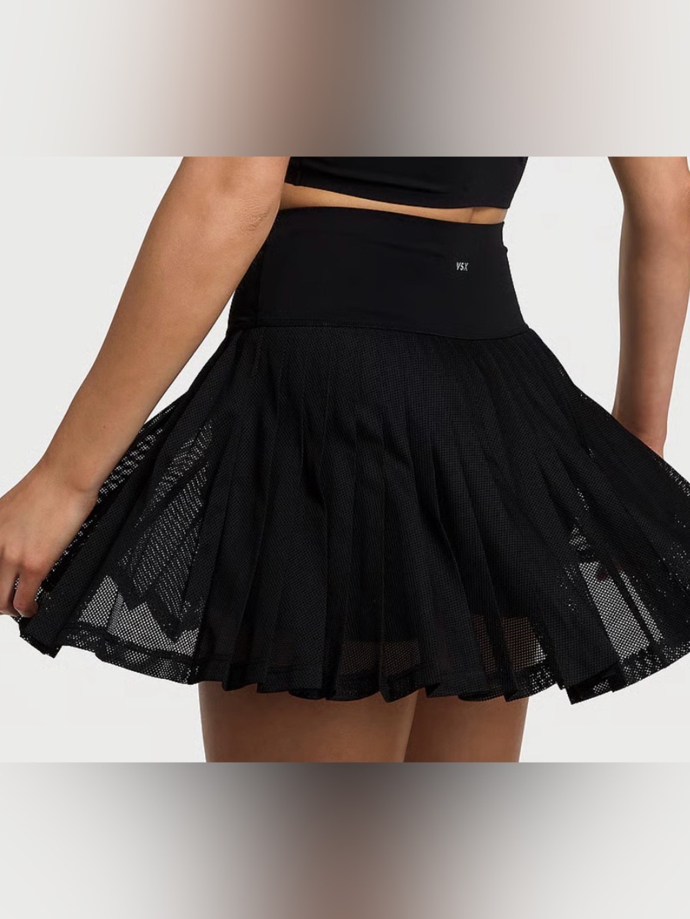 Victoria's Secret Black Mesh Pleated Skater Skirt